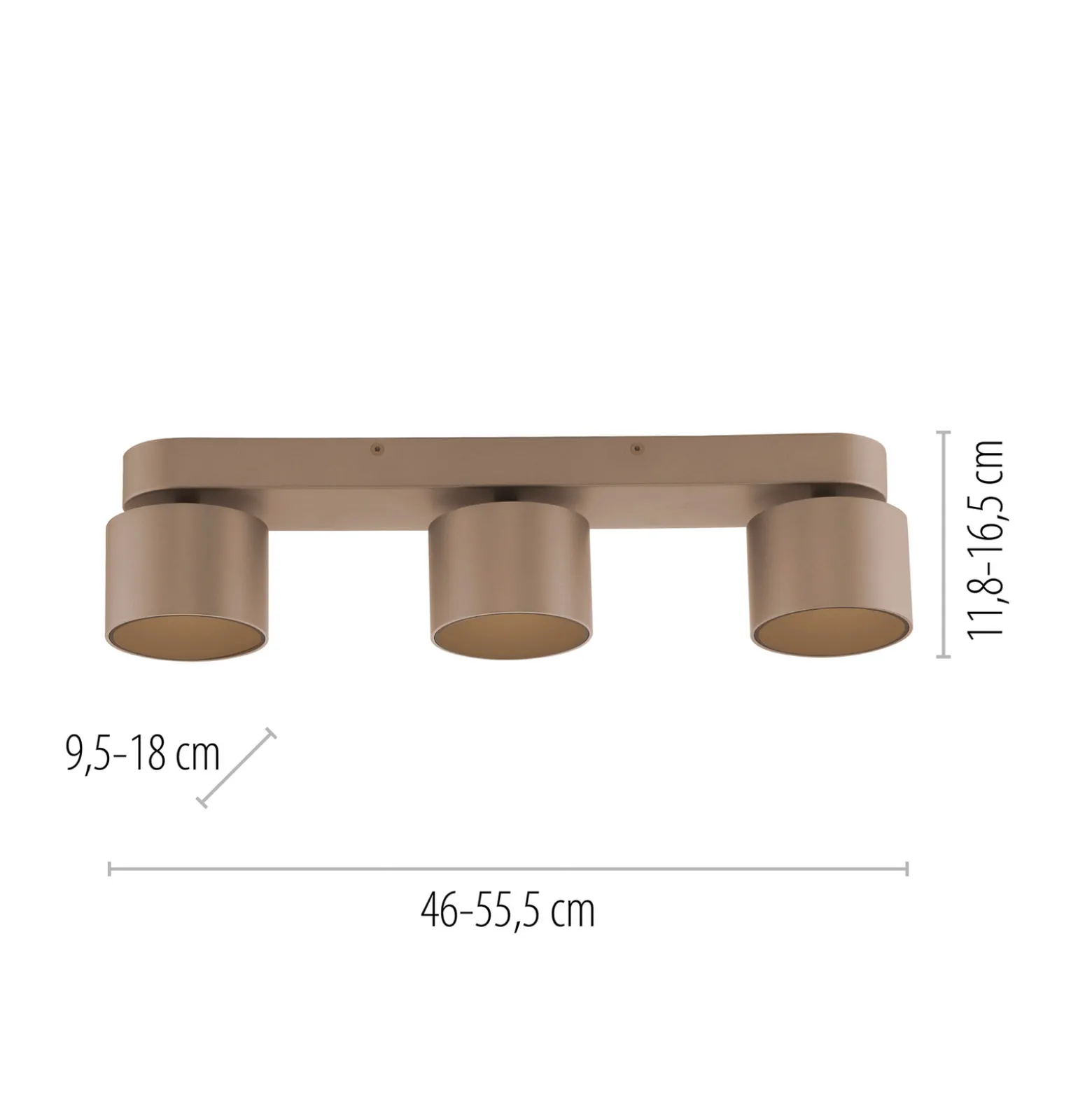 LED-kattospotti PURE Cup, pronssinvärinen, 56 cm, metallia, 3-lamppuinen