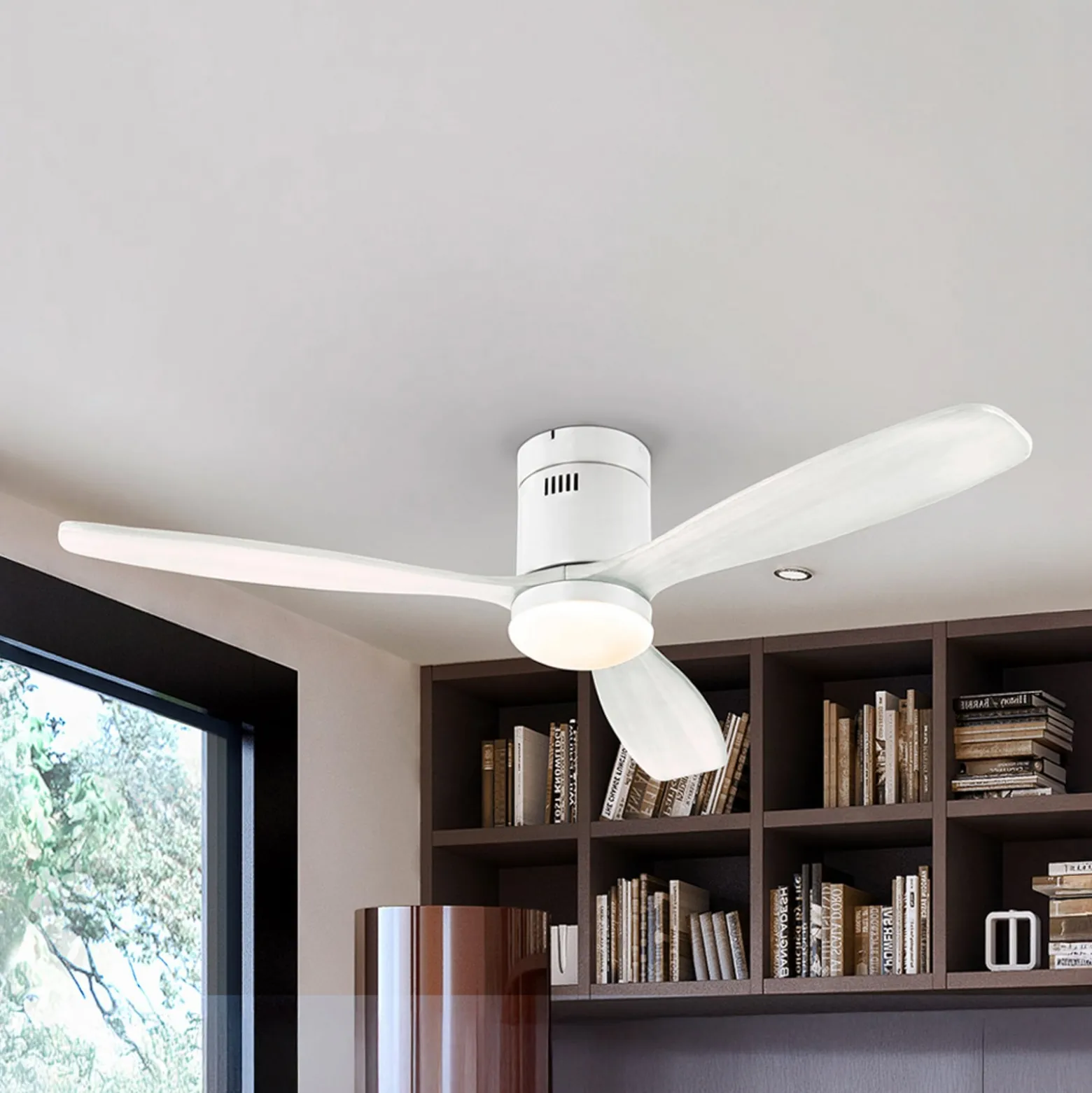 LED-kattotuuletin Siroco, valkoinen, Ø 132 cm, hiljainen, CCT