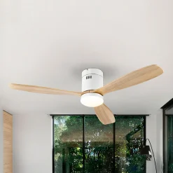 LED-kattotuuletin Siroco, valkoinen/vaalea puu Ø 132 cm, hiljainen