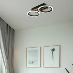LED-kattovalaisin Blevins, 2-lamppuinen, musta/puunvärinen, pituus 46 cm