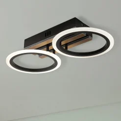 LED-kattovalaisin Blevins, 2-lamppuinen, musta/puunvärinen, pituus 46 cm