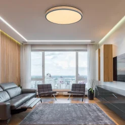 LED-kattovalaisin Doro, Ø 60 cm, tumma grafiitti/puu, puu, CCT