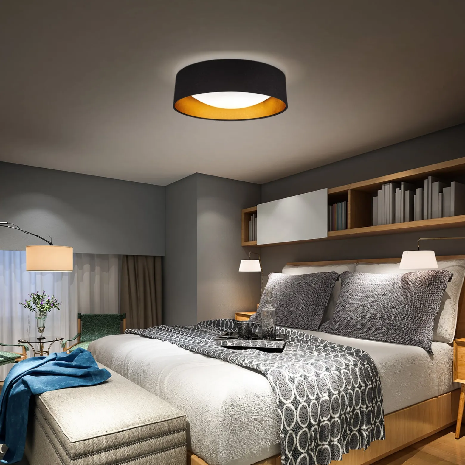 LED-kattovalaisin Kari, musta/kultainen, tekstiili, 4 000 K