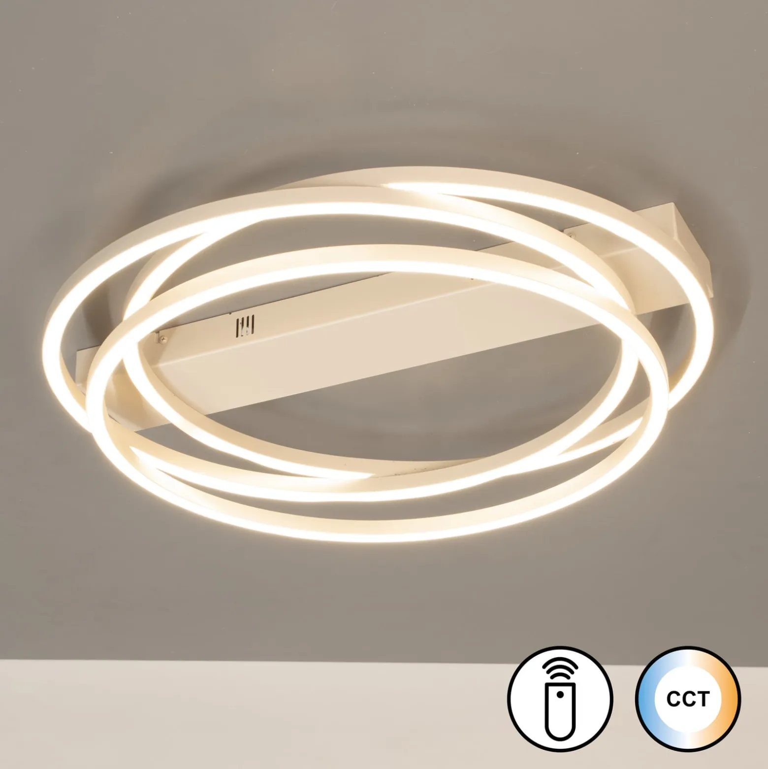 LED-kattovalaisin Kiku, Ø 56 cm, hiekanvärinen, metalli, CCT