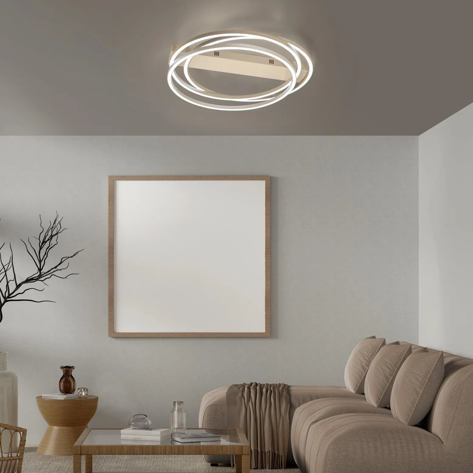 LED-kattovalaisin Kiku, Ø 56 cm, hiekanvärinen, metalli, CCT