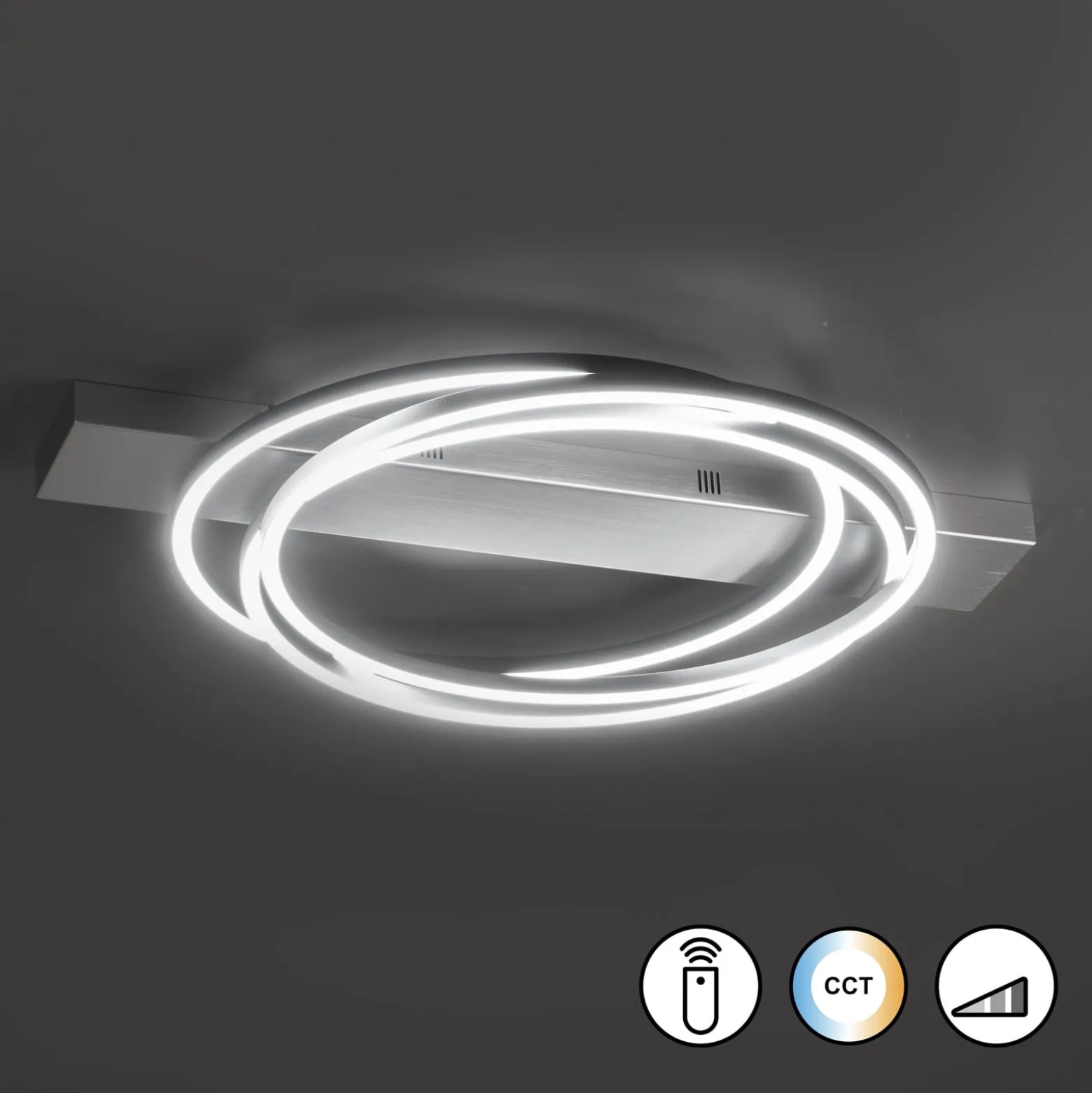 LED-kattovalaisin Kiku, pituus 76 cm, alumiinivärinen, metalli