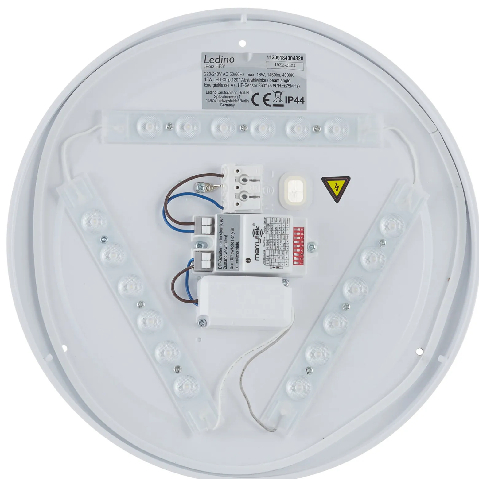 LED-kattovalaisin Porz IP44 HF-tunnistin valkoinen