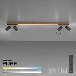 LED-kattovalaisin PURE Lines, 120 cm, musta, puu, kaukosäädin