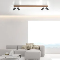 LED-kattovalaisin PURE Lines, 120 cm, musta, puu, kaukosäädin