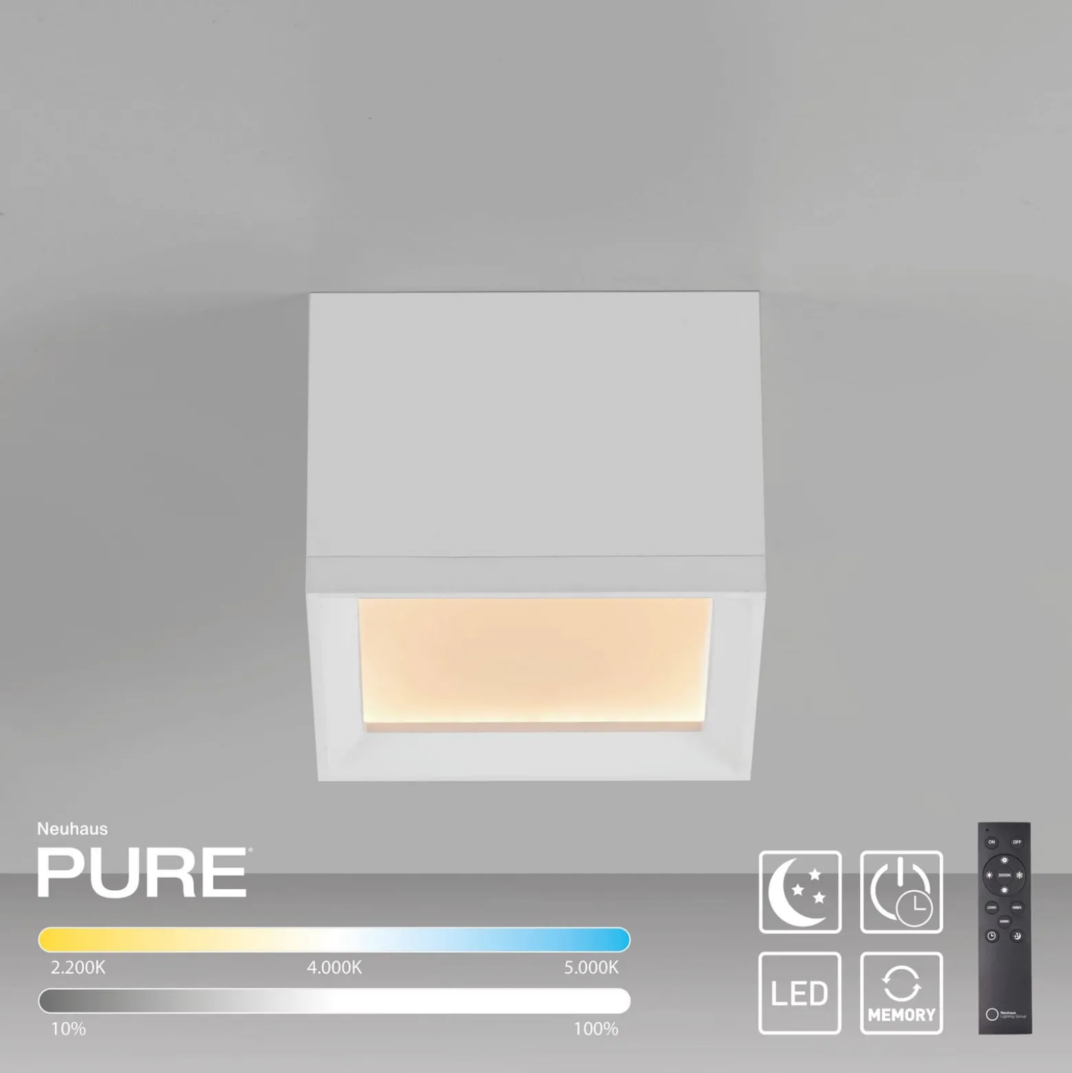 LED-kattovalaisin PURE Manhattan, snow, 1-lamppuinen, CCT