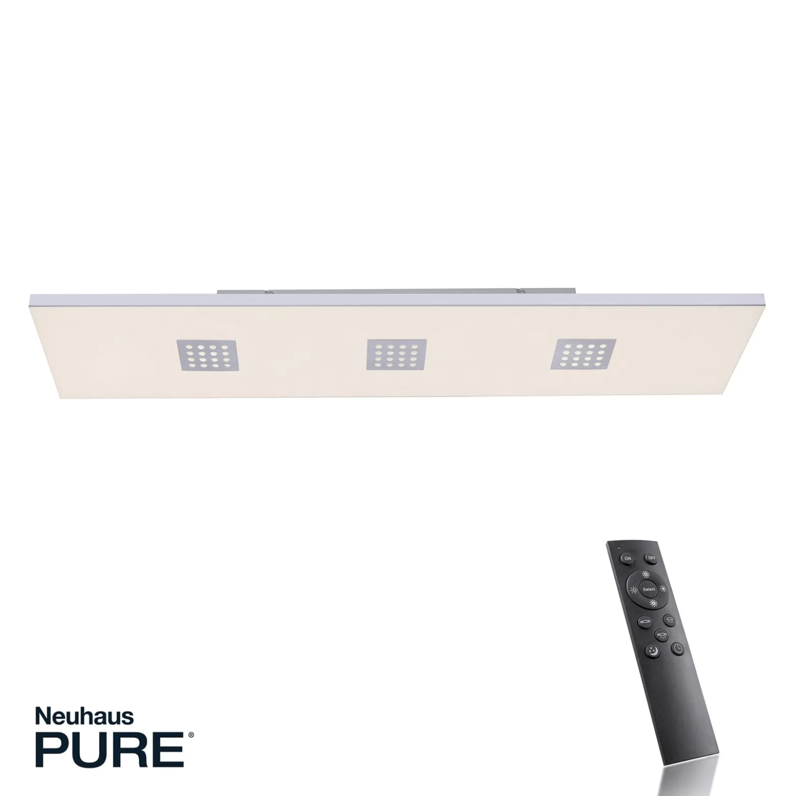 LED-kattovalaisin PURE Neo, 120 cm, alumiini, CCT, kaukosäädin