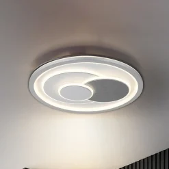 LED-kattovalaisin Ruiz I, valkoinen/hopea, halkaisija 48 cm, CCT