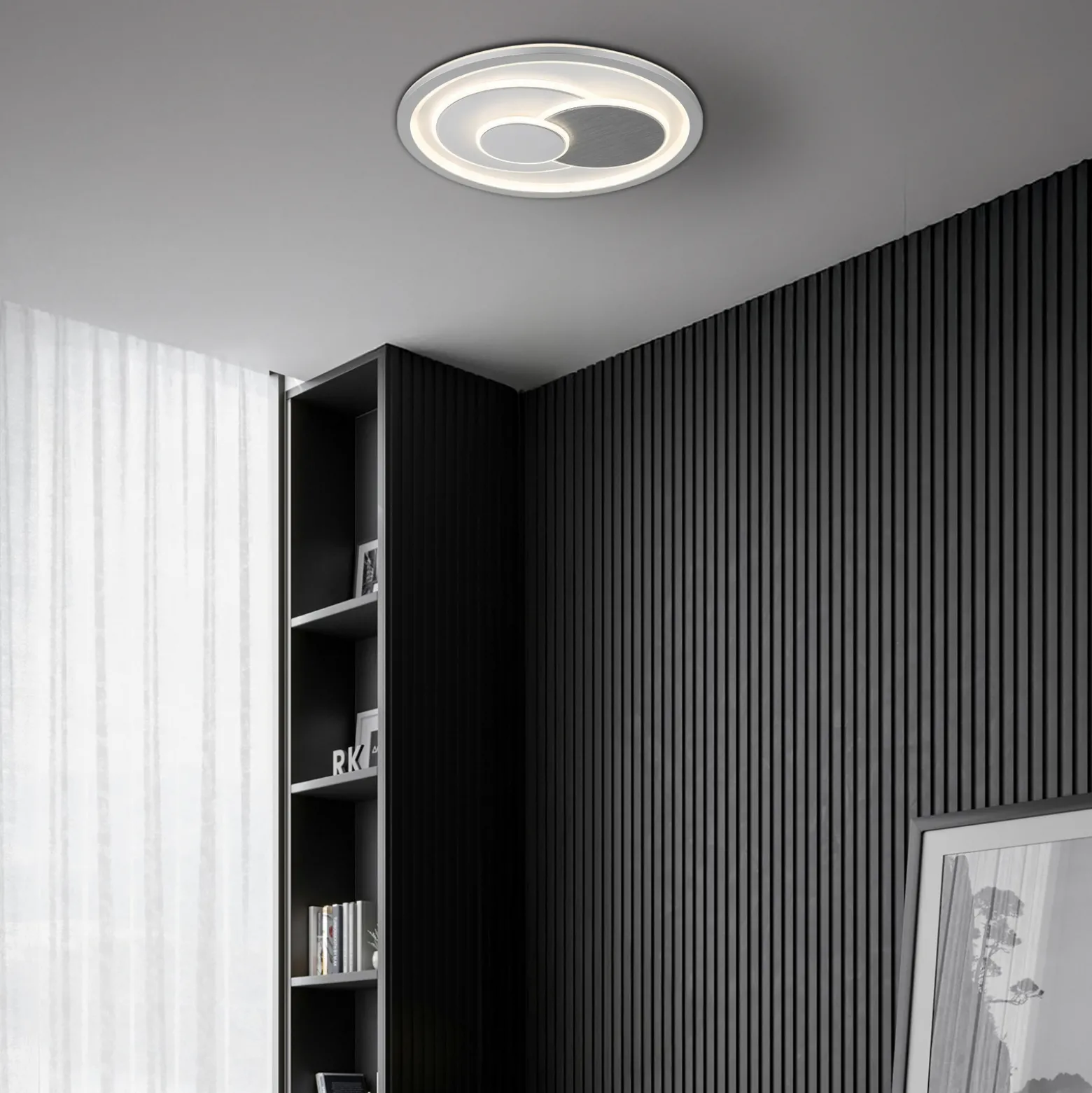 LED-kattovalaisin Ruiz I, valkoinen/hopea, halkaisija 48 cm, CCT