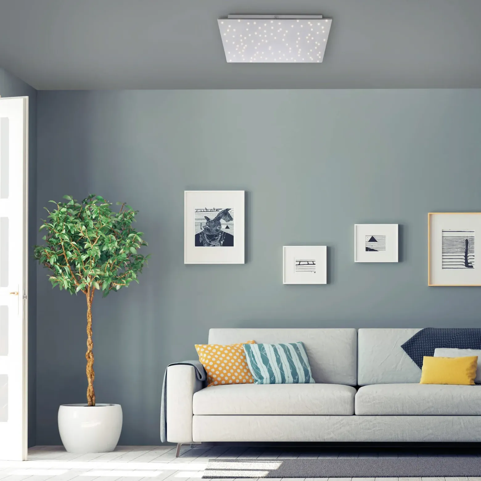 LED-kattovalaisin Sparkle CCT him., teräs, 45x45cm