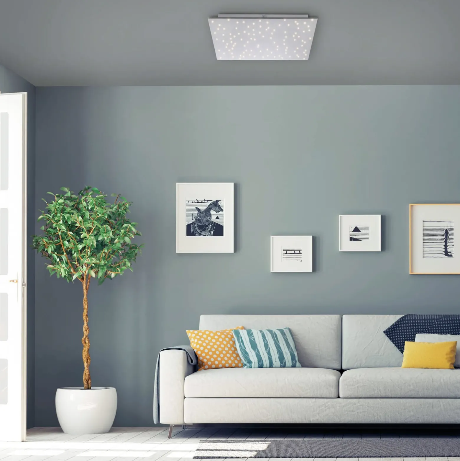 LED-kattovalaisin Sparkle CCT him., teräs, 45x45cm