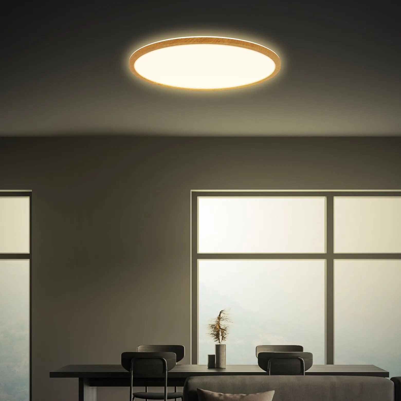 LED-kattovalaisin Tava Wood, Ø 42 cm, muovi, 3 000 K