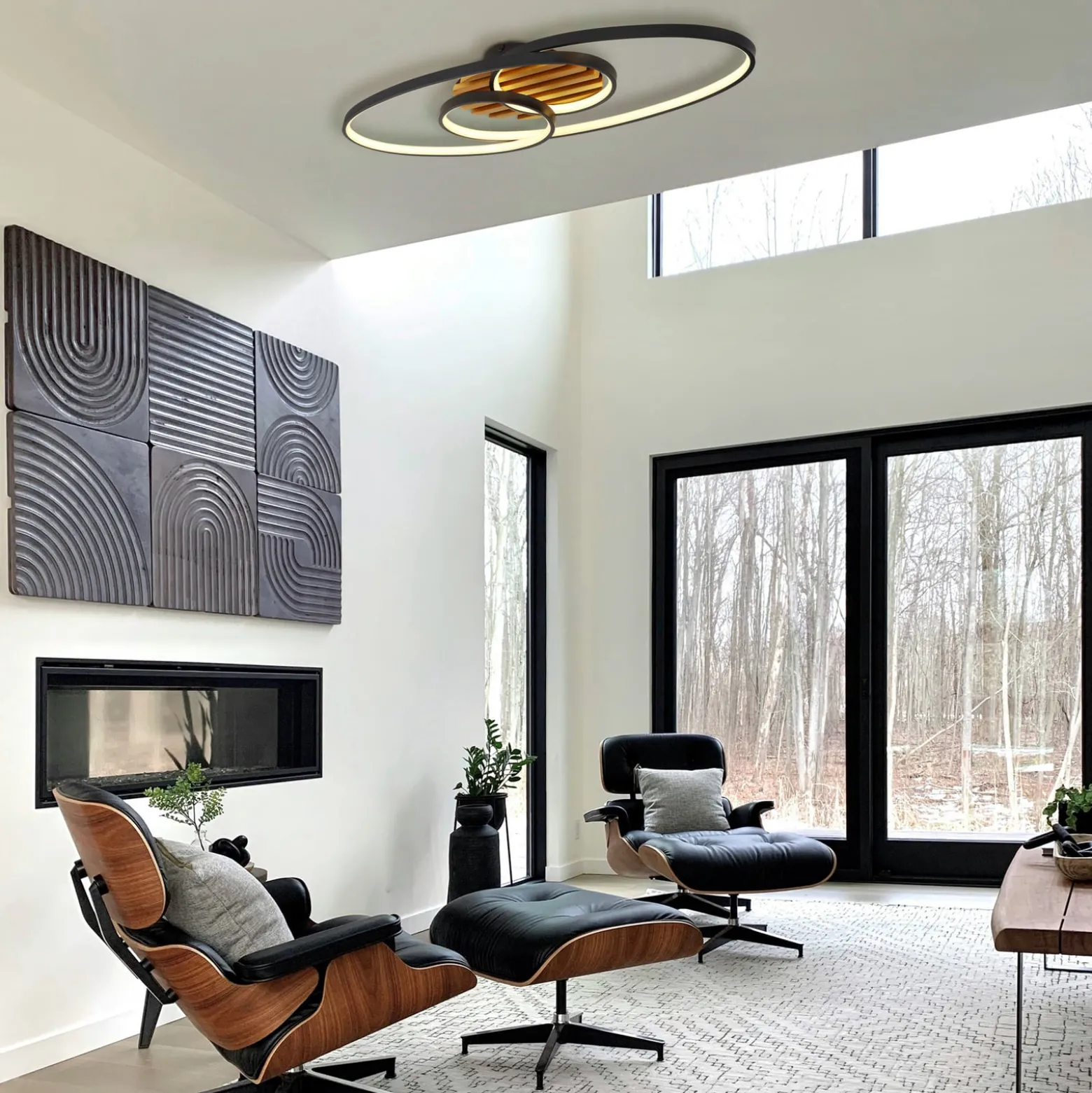 LED-kattovalaisin Tisha I, mattamusta/puu, pituus 85 cm