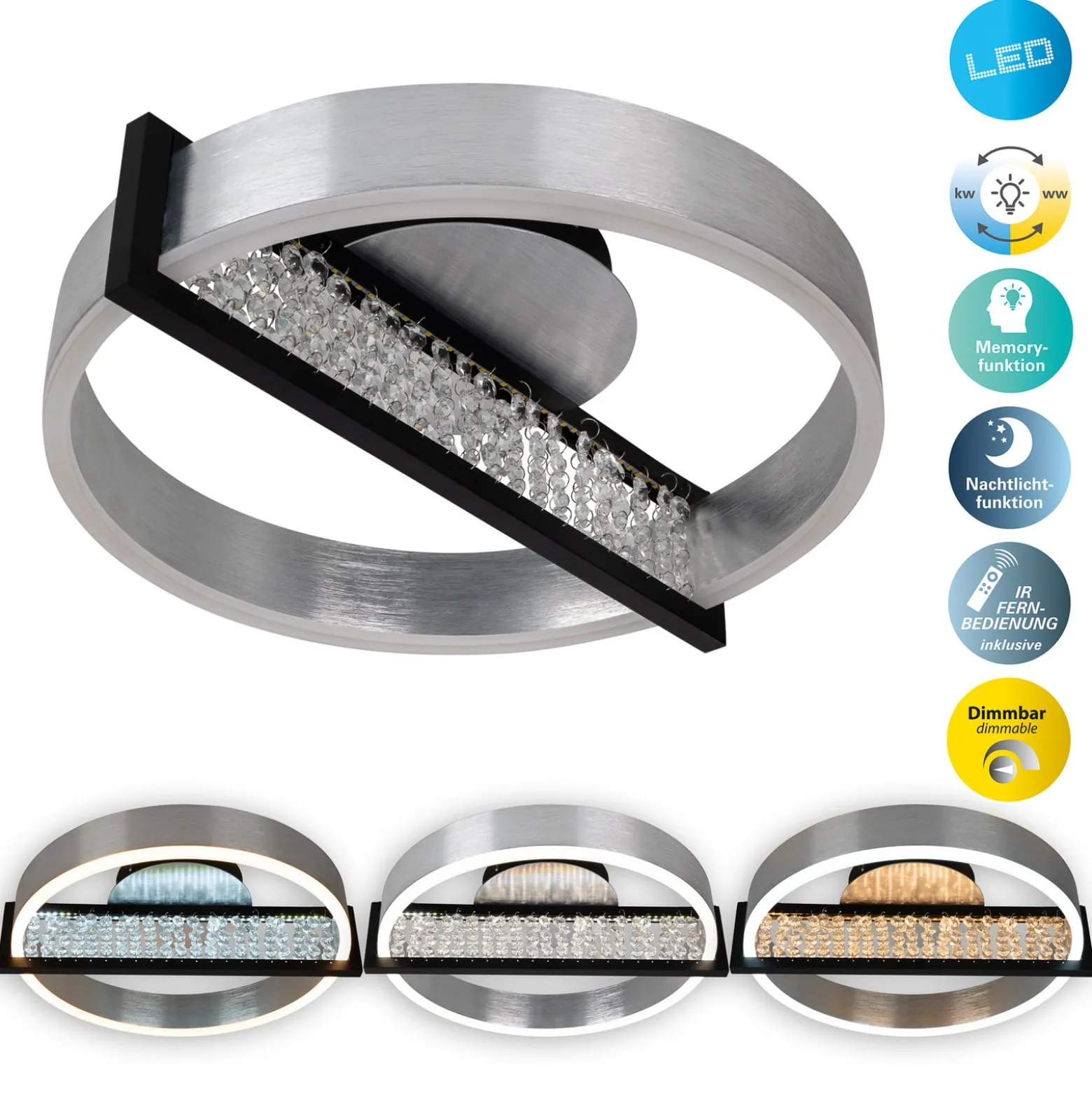 LED-kattovalaisin Yvaris, hopea, CCT, kaukosäädin