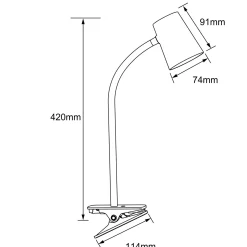 LED-klipsipöytävalo Adda valk., 3-port. himmennys