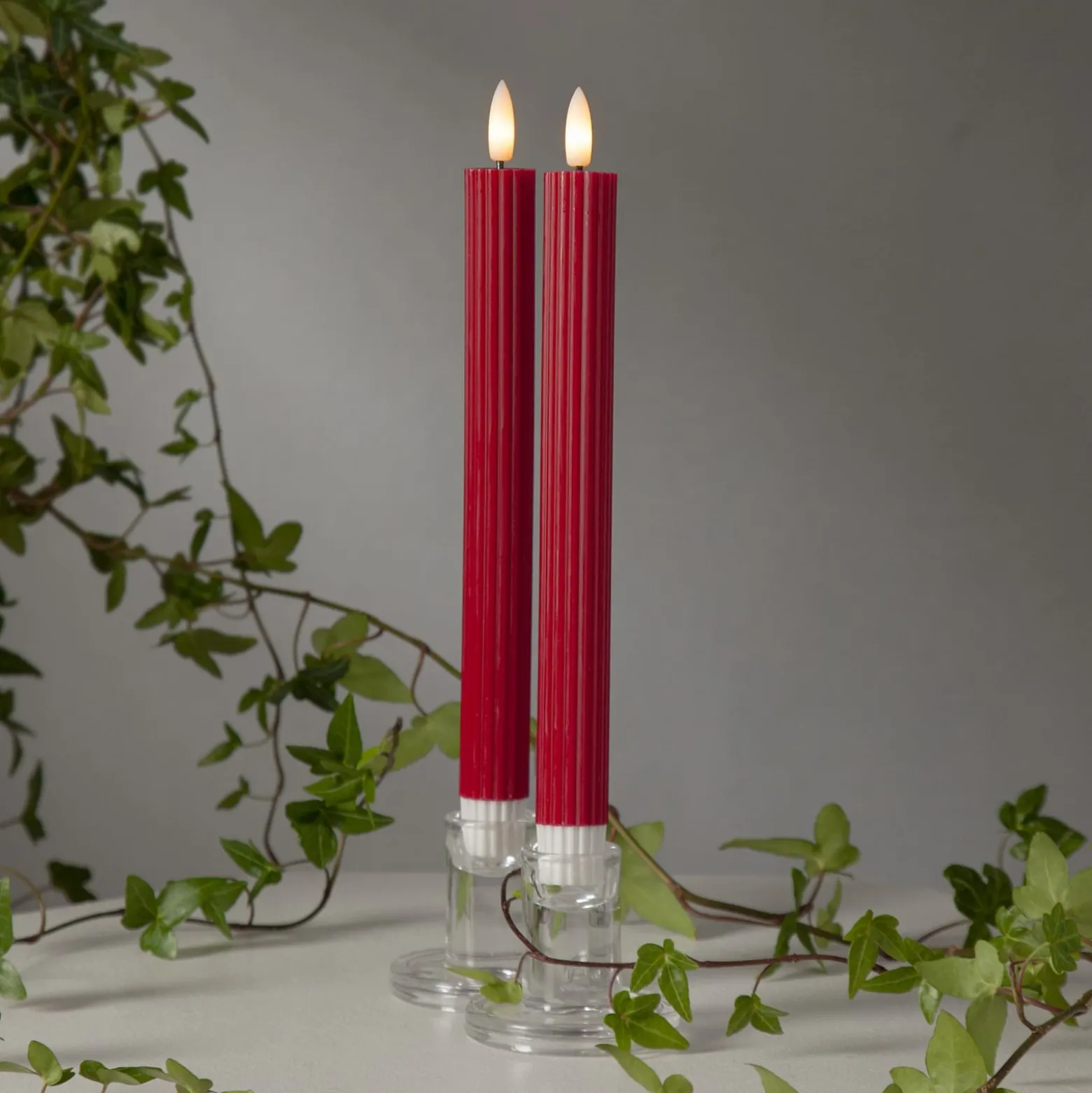 LED-kynttilä Flame Stripe, punainen, 25 cm, vaha, paristo, 2 kpl setti