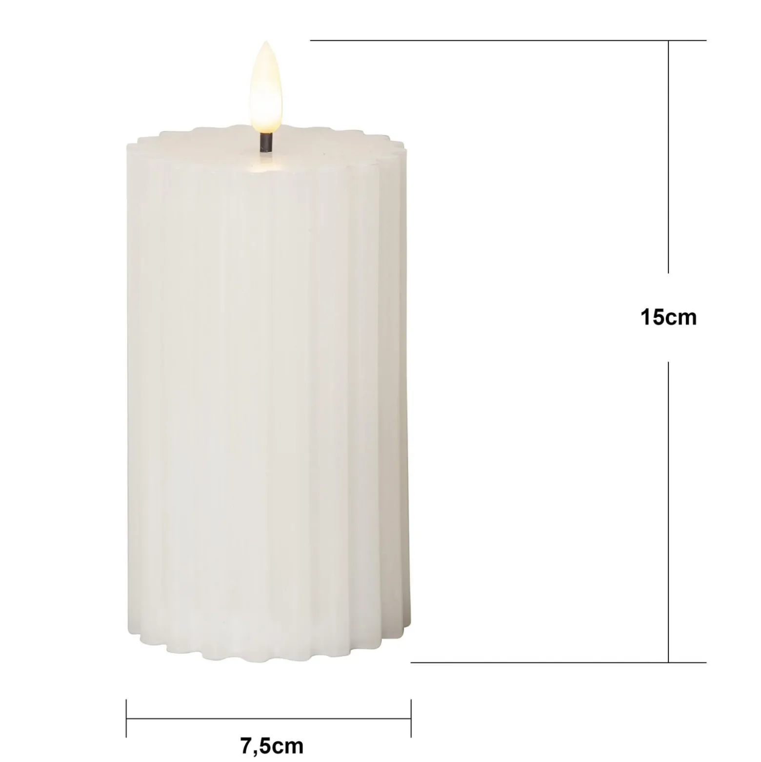 LED-kynttilä Flame Stripe valkoinen 15 cm aito vaha paristokäyttöinen