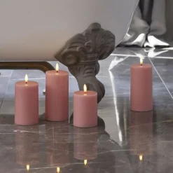 LED-kynttilä Sille, vaaleanpunainen, korkeus 15 cm, vaha, paristokäyttöinen