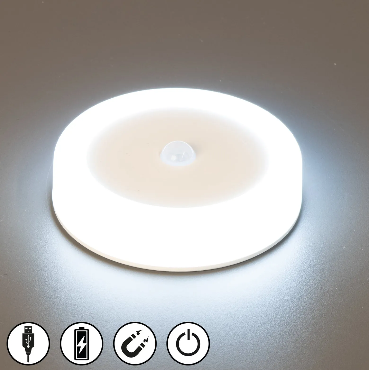 LED ladattava kaapinalainen valaisin Magnetics, Ø9cm, sensori, 6 500K