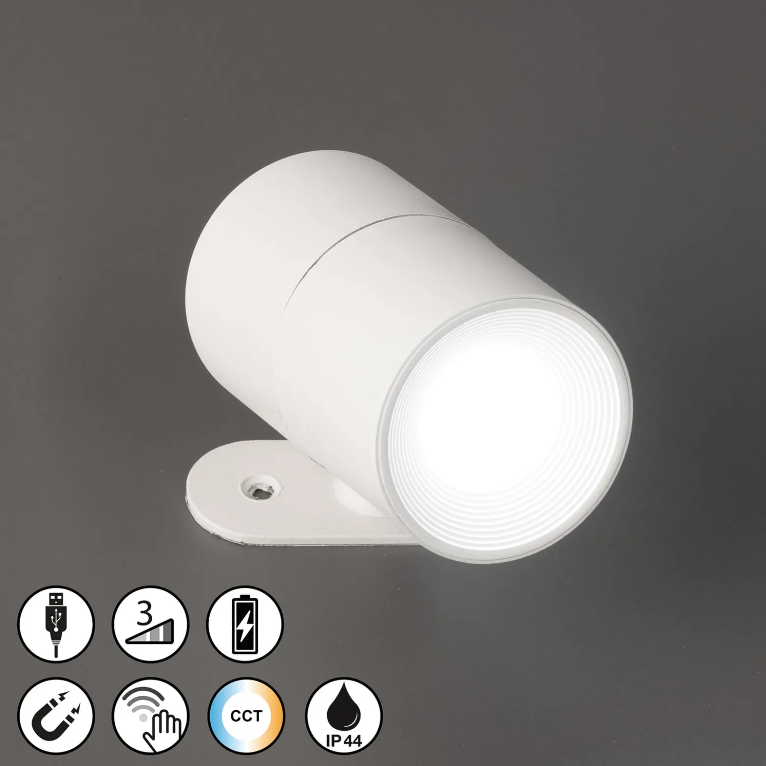 LED ladattava seinävalaisin Magnetics, valkoinen, himmennettävä, CCT, IP44