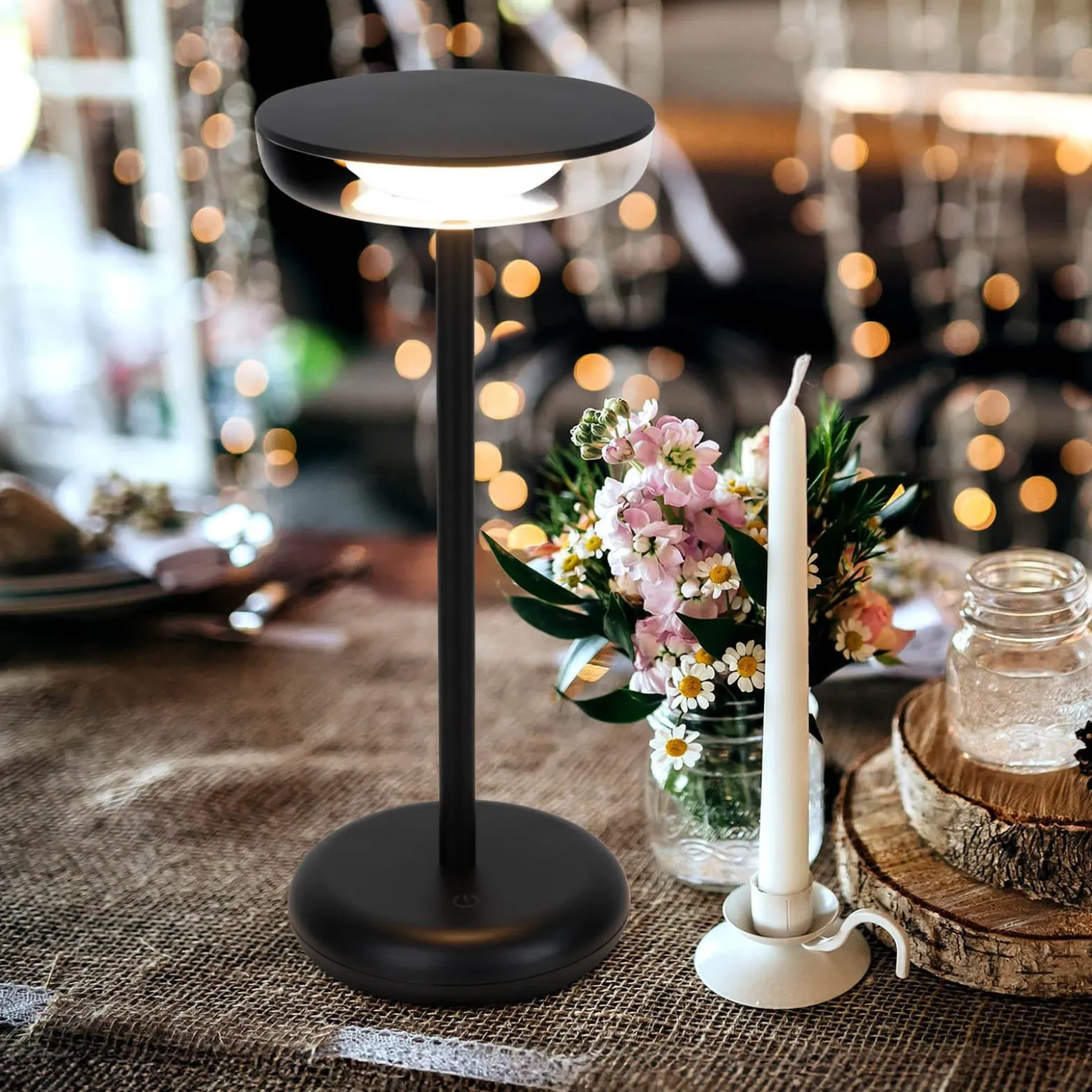 LED ladattava terassivalaisin Pasi musta korkeus 26cm metalli touch