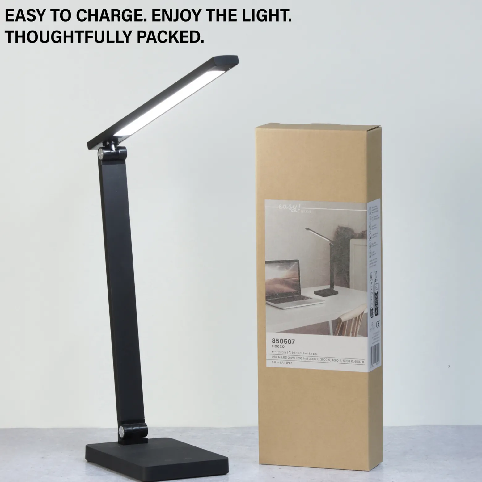 LED ladattava toimistopöytävalaisin Ole, musta, sensori, himmennettävä, CCT