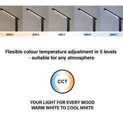 LED ladattava toimistopöytävalaisin Ole, musta, sensori, himmennettävä, CCT