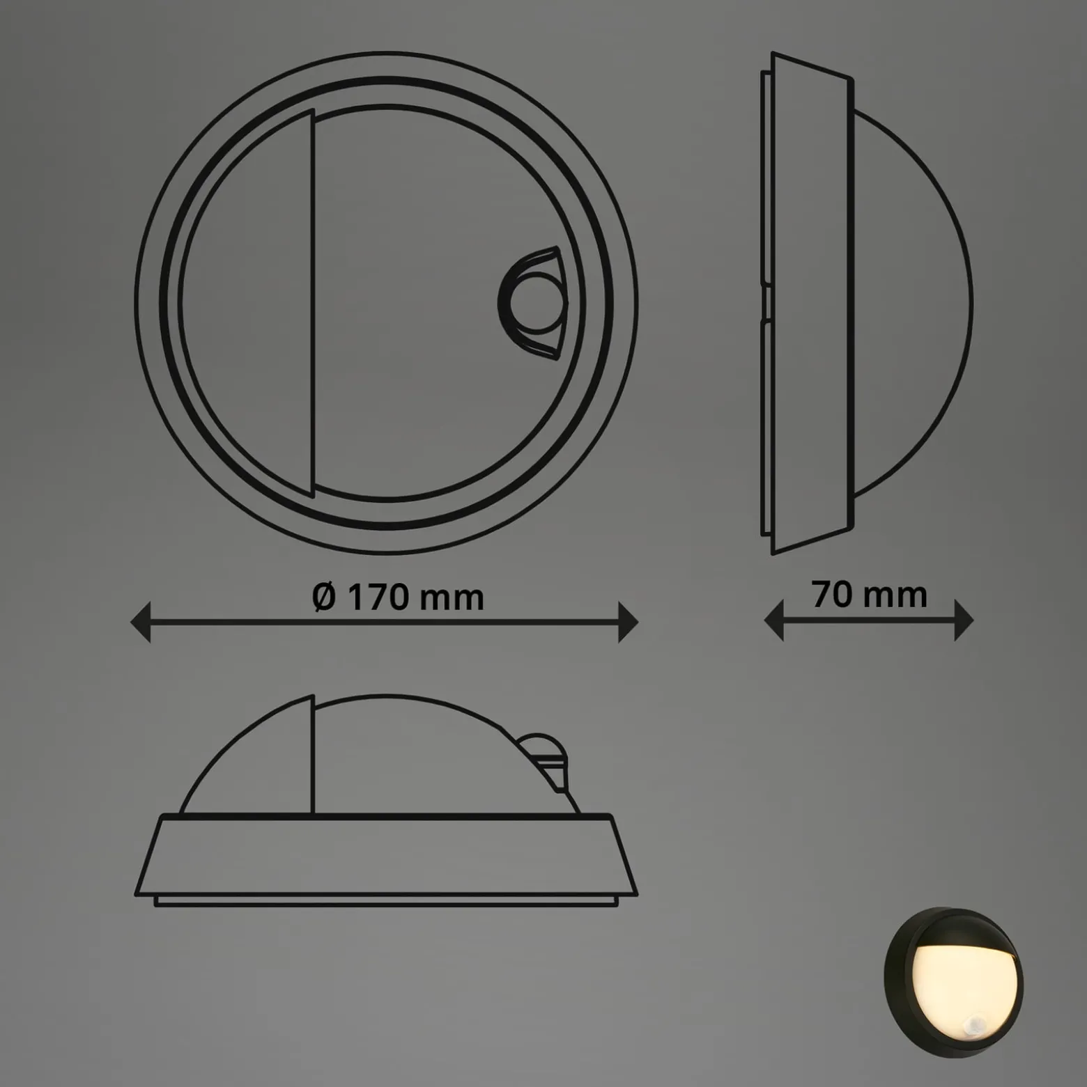 LED ladattava ulkoseinävalaisin 3785015 musta liiketunnistin 17cm