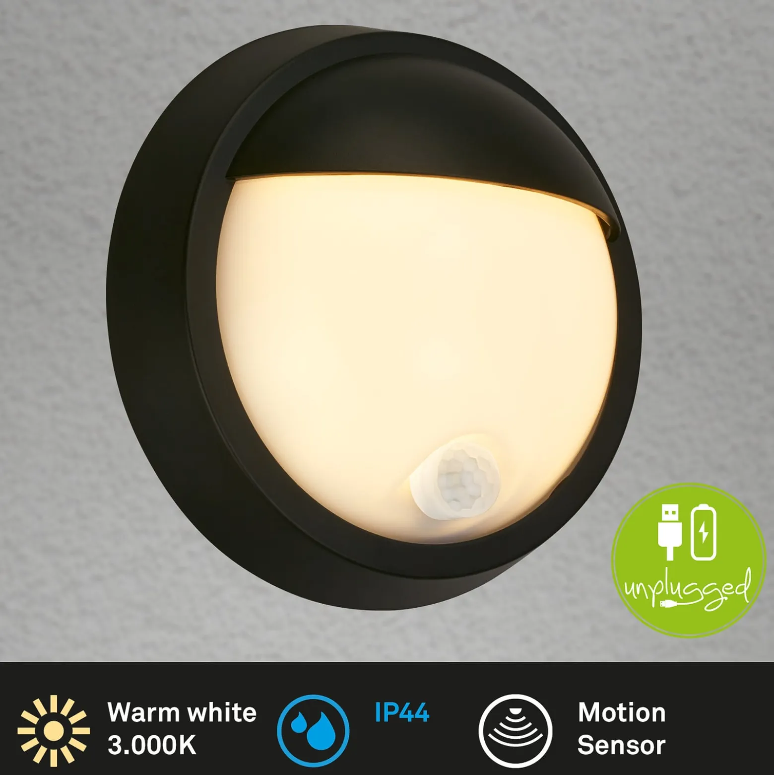 LED ladattava ulkoseinävalaisin 3785015 musta liiketunnistin 17cm