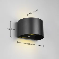 LED-ladattava ulkoseinävalaisin Talent, musta, leveys 16 cm Anturi