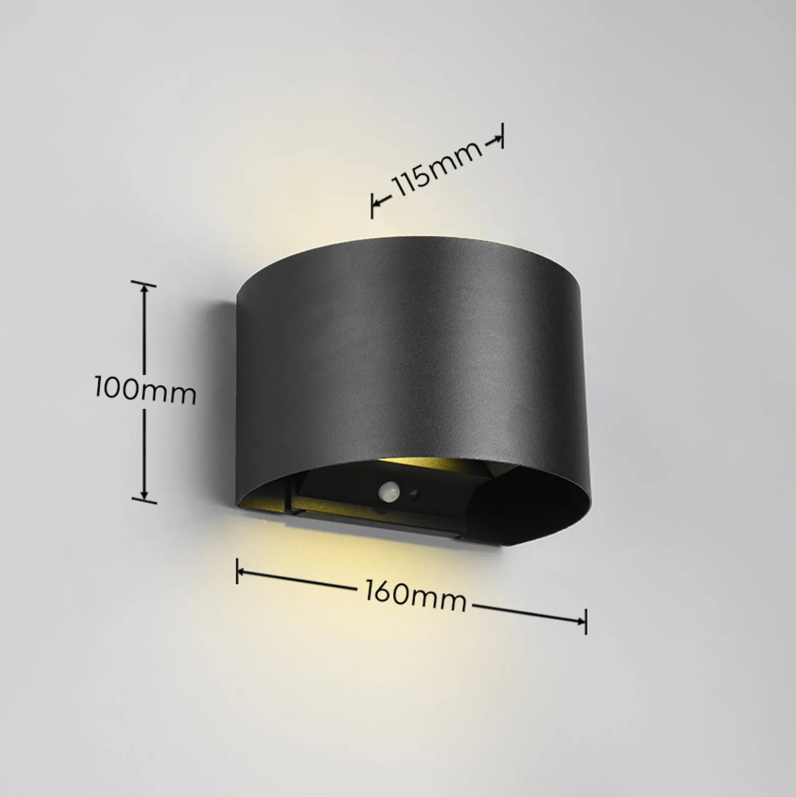 LED-ladattava ulkoseinävalaisin Talent, musta, leveys 16 cm Anturi