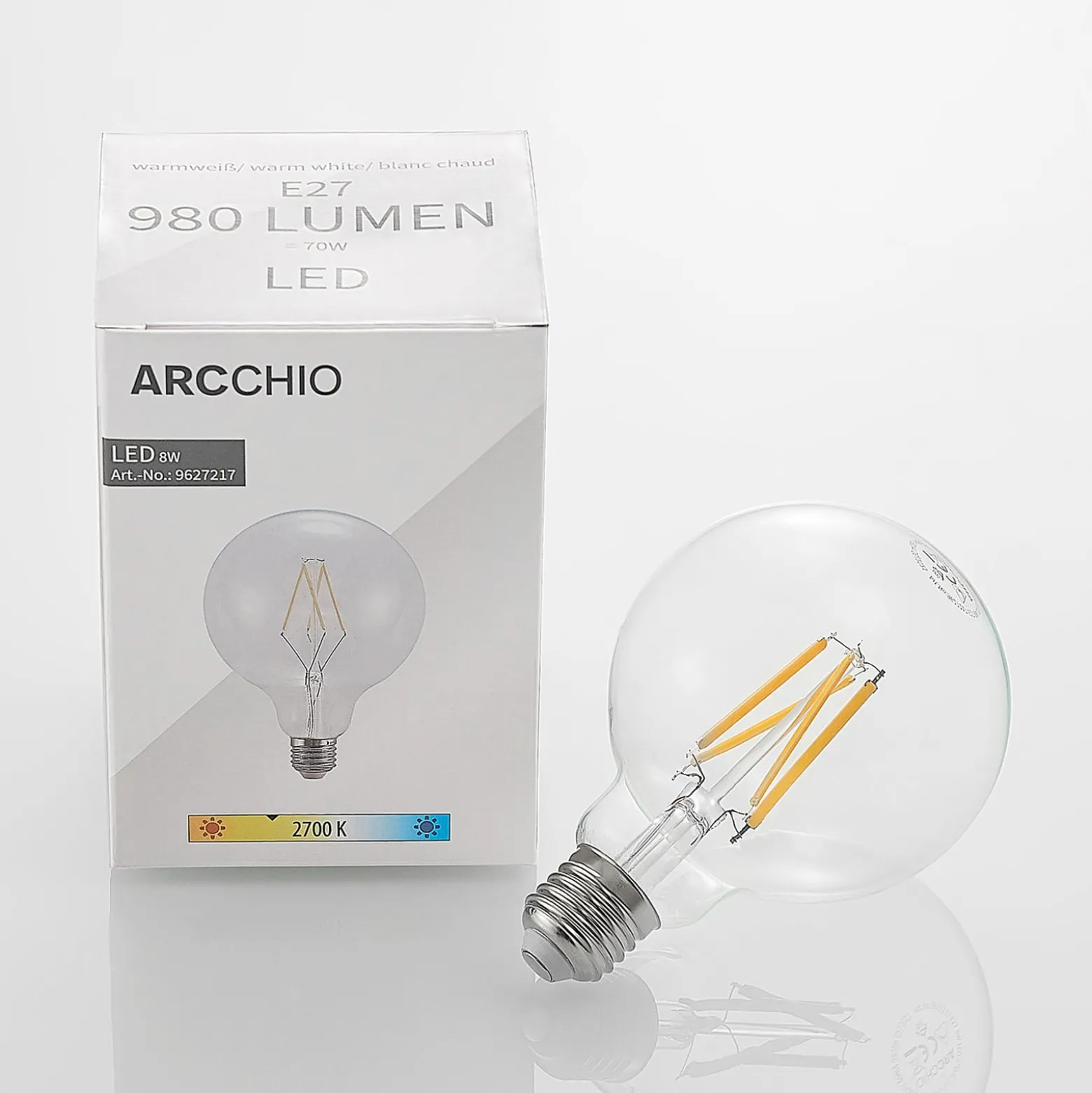 LED-lamppu E27 8W 2 700 K G95 globe kirkas 3 kpl