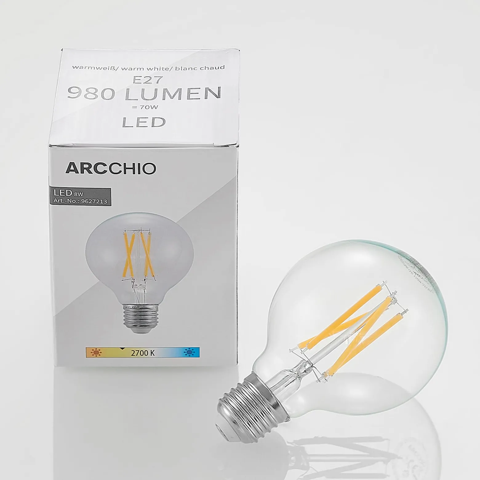 LED-lamppu G80 E27, 8 W, 2 700 K, hehkulanka, himmennettävä