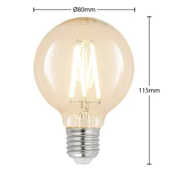 LED-lamppu G80 E27, 8 W, 2 700 K, hehkulanka, himmennettävä