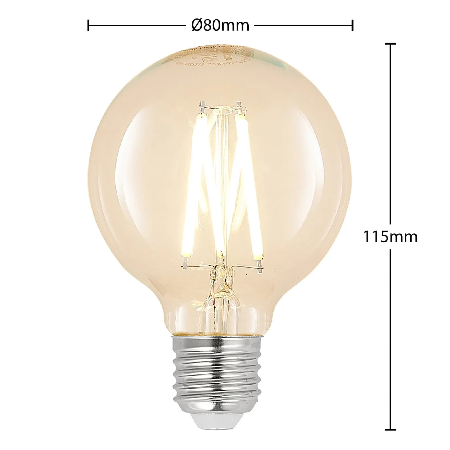 LED-lamppu G80 E27, 8 W, 2 700 K, hehkulanka, himmennettävä