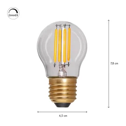 LED-lamppu Soft Glow E27 G45, 250 lm, 3 W, 2100 K, kirkas, himmennettävä.