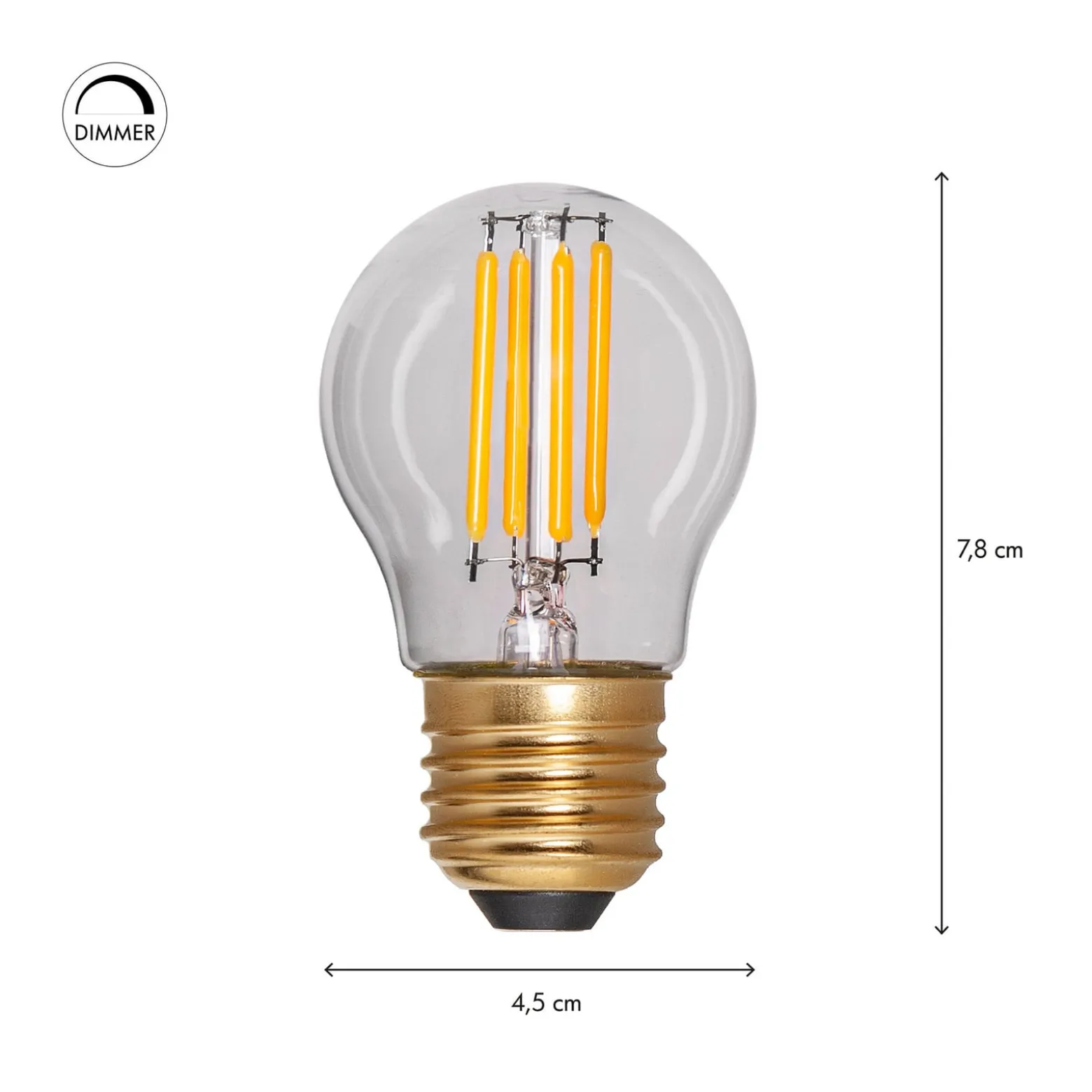 LED-lamppu Soft Glow E27 G45, 250 lm, 3 W, 2100 K, kirkas, himmennettävä.