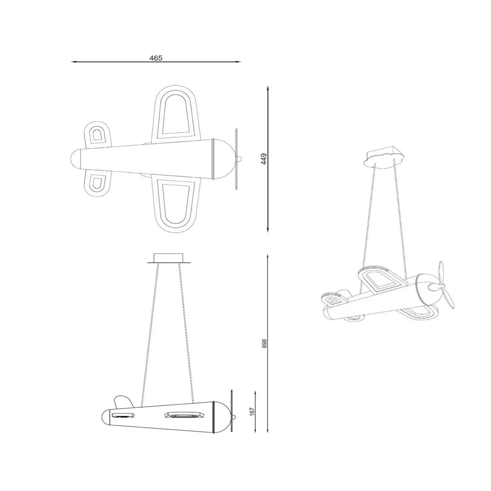 LED-lastenhuoneen riippuvalo Fokker, keltainen Pituus 46 cm Metalli