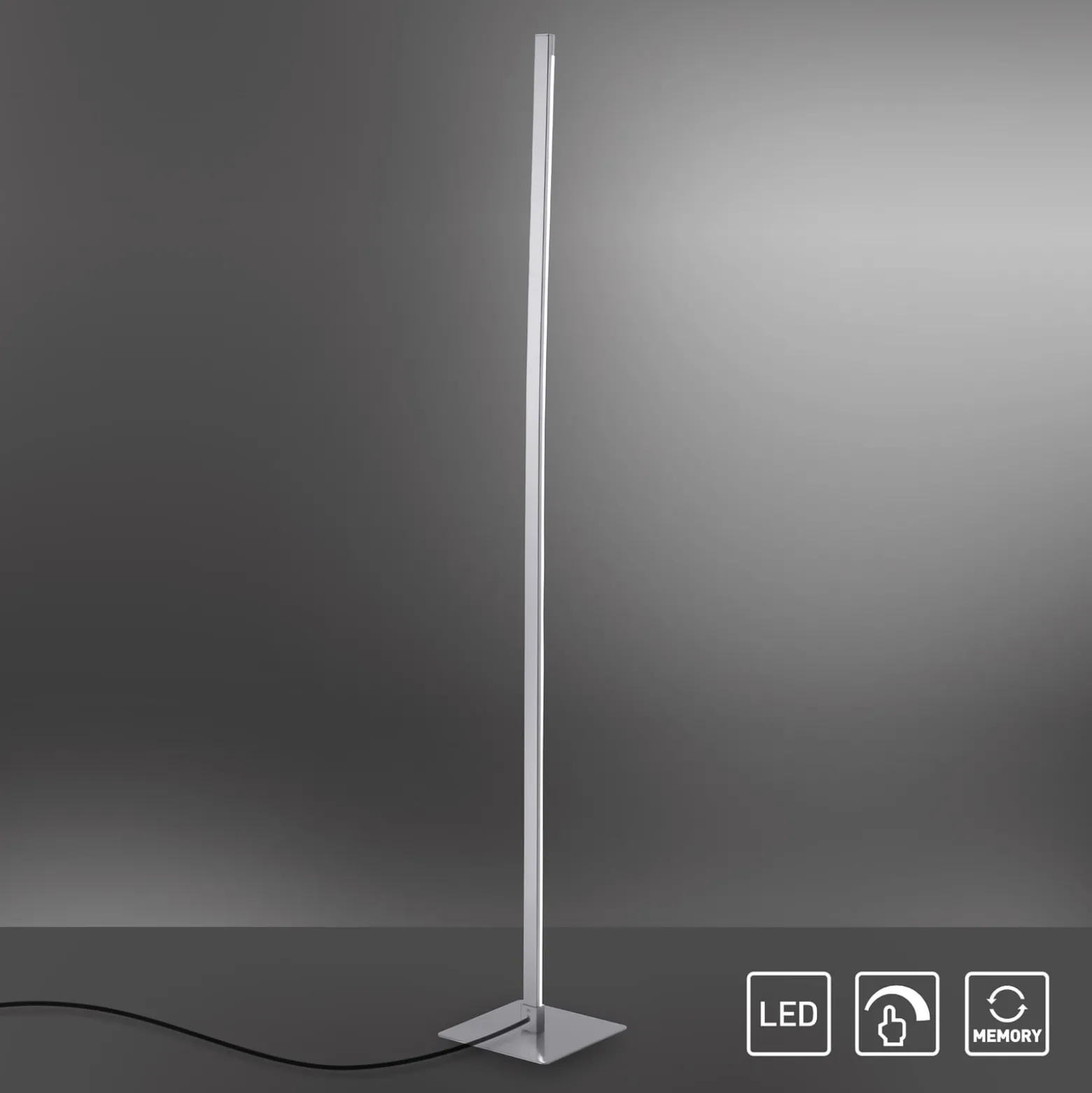 LED-lattiavalaisin Bella, suora, neliskanttinen jalusta, terästä