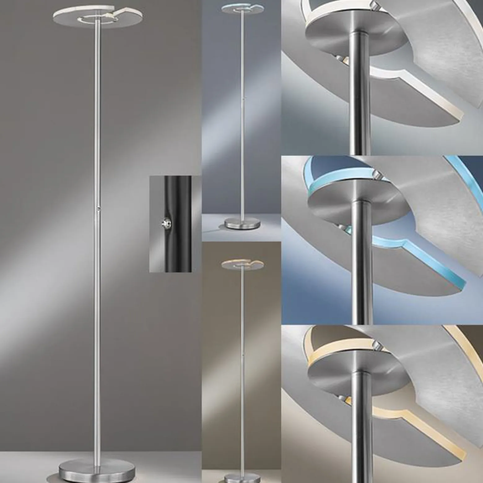 LED-lattiavalaisin Dent, matta nikkeli/kromi, 180 cm, CCT, 1-valo.