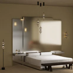 LED-lattiavalaisin DOUBLE MOON, musta/savuharmaa, korkeus 146 cm