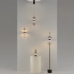 LED-lattiavalaisin DOUBLE MOON, musta/savuharmaa, korkeus 146 cm