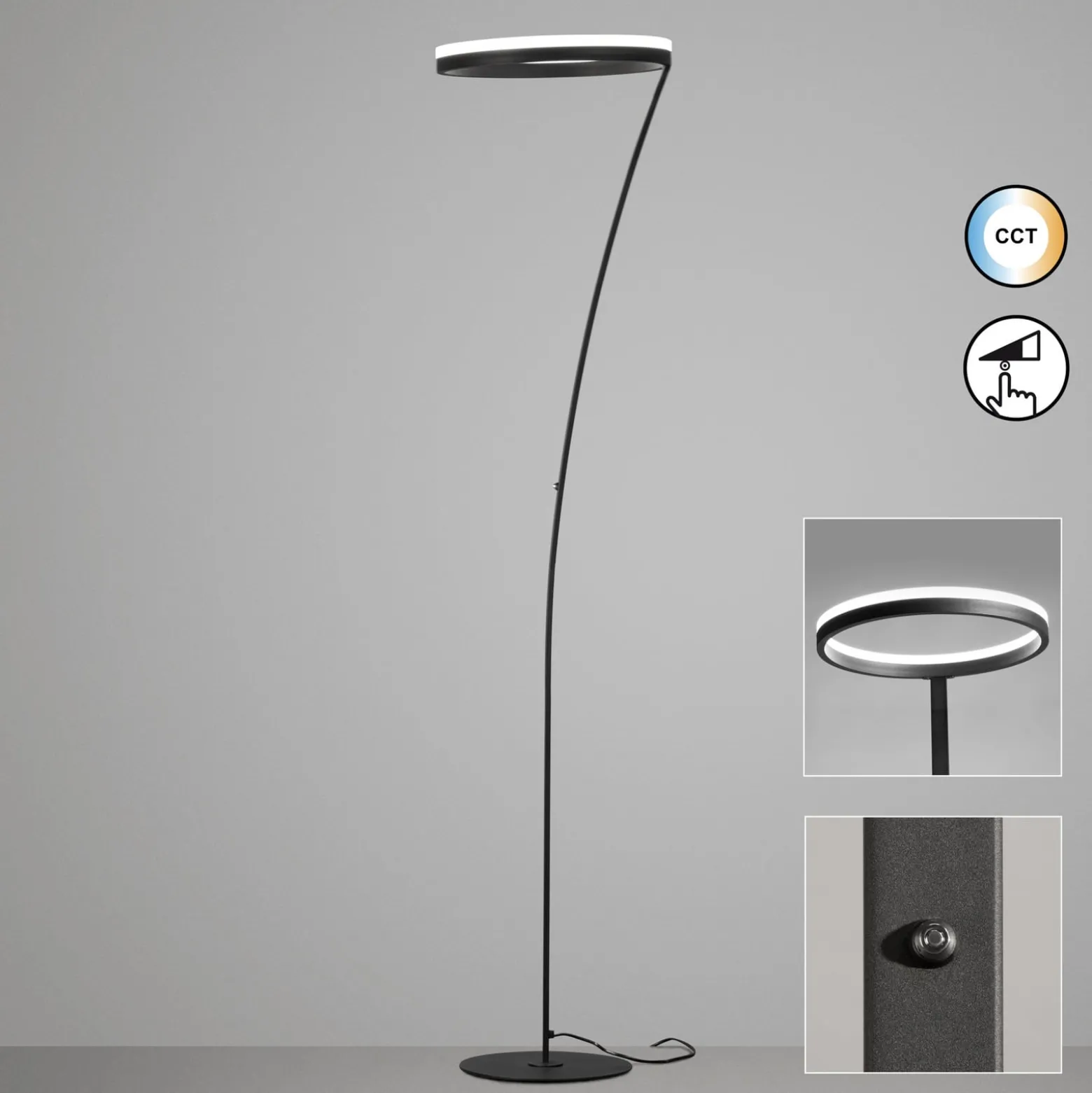 LED-lattiavalaisin Sirko, hiekkamusta, korkeus 177 cm, metalli, CCT