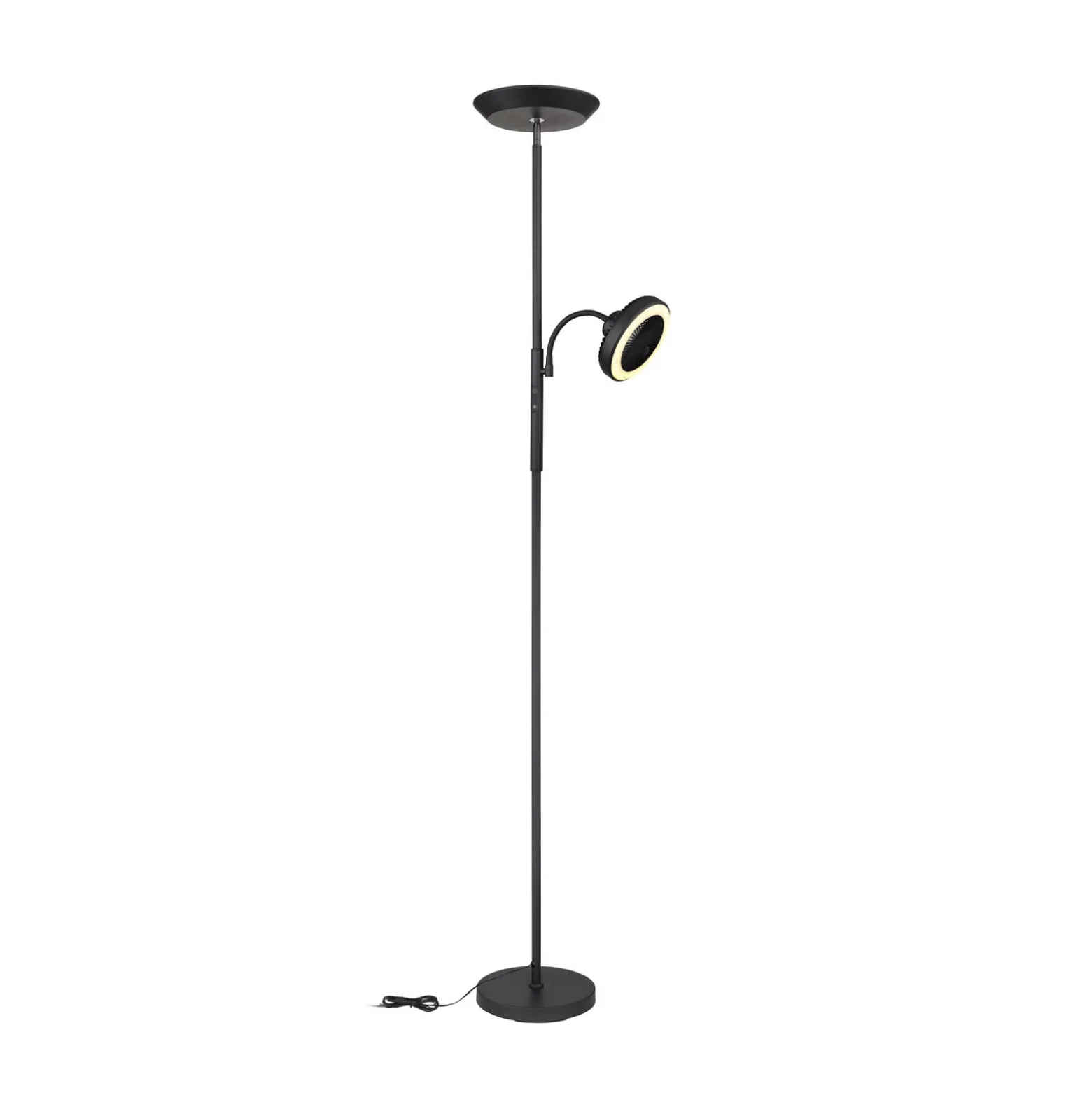 LED-lattiavalo Davyd, musta, 178 cm, lukuvalo, tuuletin