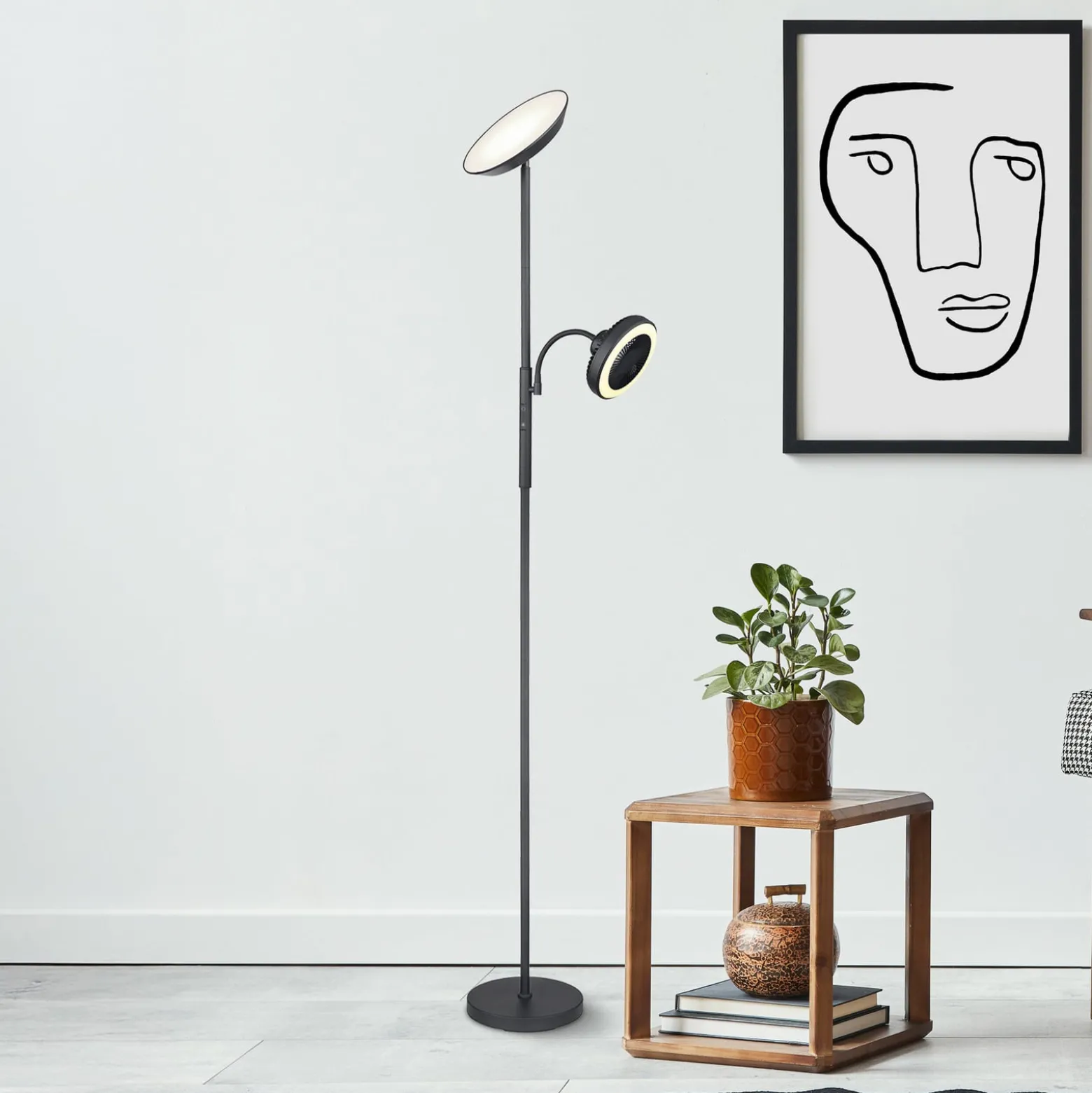 LED-lattiavalo Davyd, musta, 178 cm, lukuvalo, tuuletin
