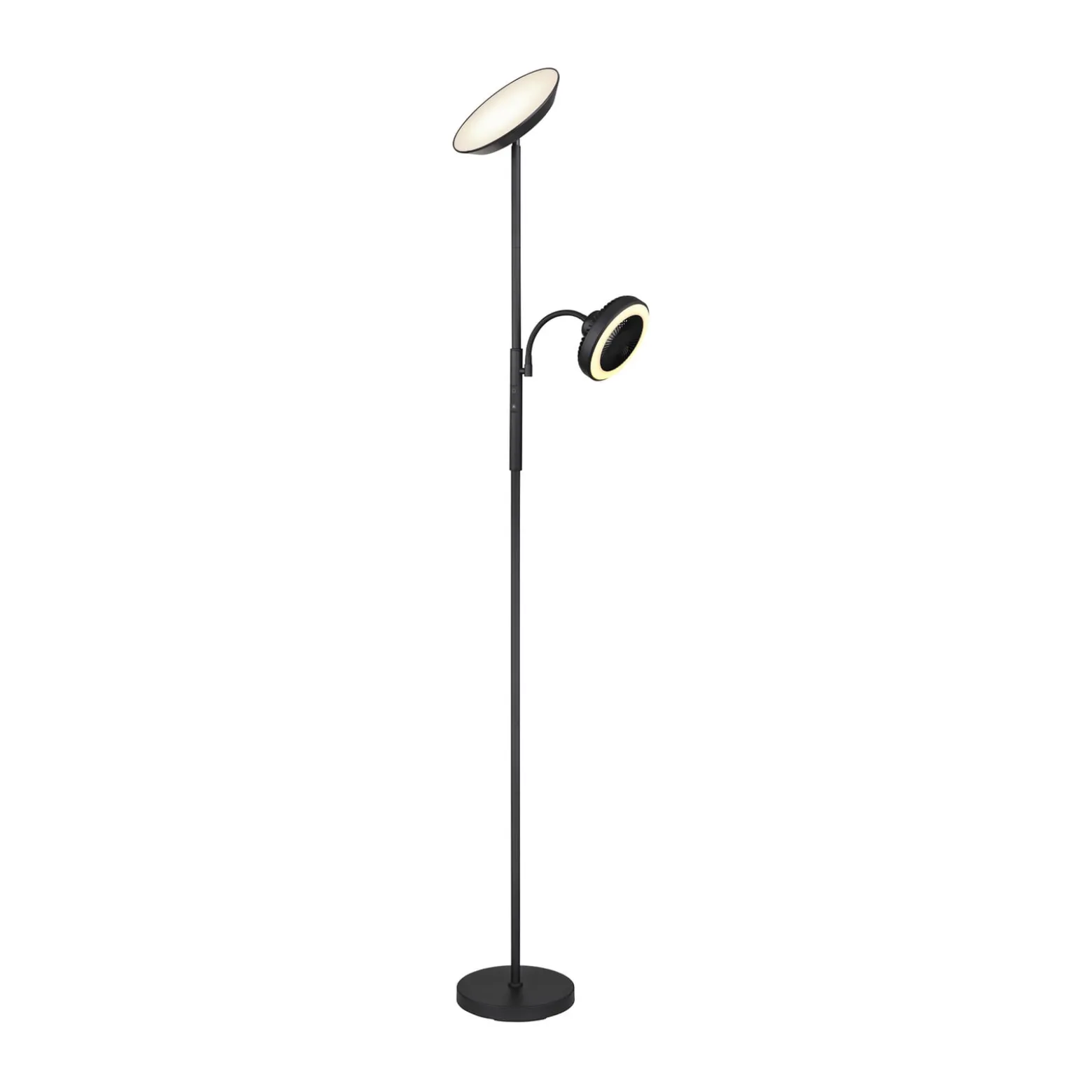 LED-lattiavalo Davyd, musta, 178 cm, lukuvalo, tuuletin